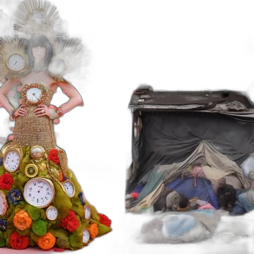 3d render, concept art, person, clock-adorned, gown, stands, pink, carpet transparent PNG cut-out
