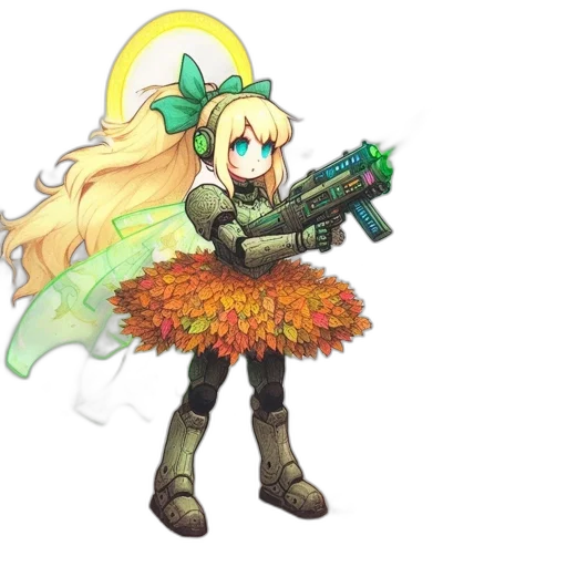 weapon, staff, flower, pixel art, concept art, anime, fantasy art, green transparent PNG cut-out