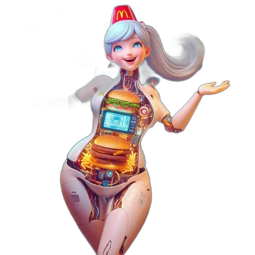 robot, dress, staff, concept art, 3d render, fantasy art, pixel art, futuristic transparent PNG cut-out