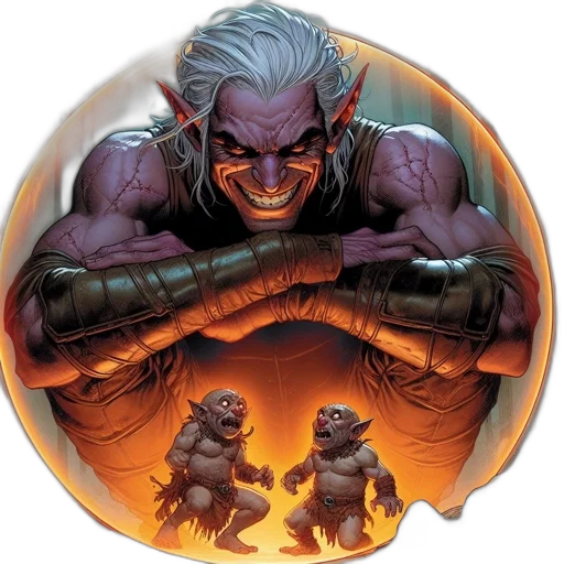 comic book art, concept art, menacing, creature, sharp, teeth, encircled, fiery transparent PNG cut-out