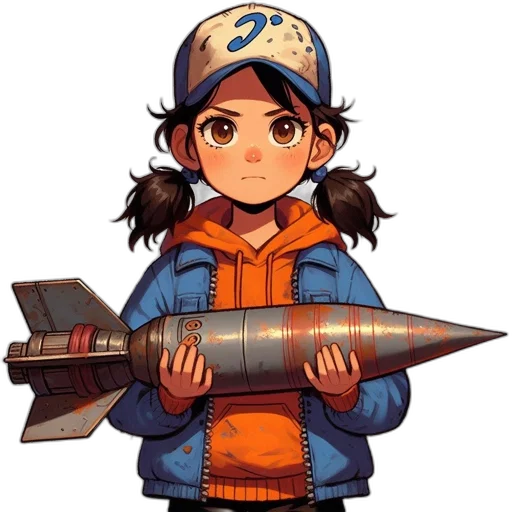 weapon, staff, sword, jacket, concept art, pixel art, anime, cartoon transparent PNG cut-out
