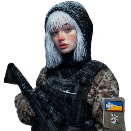 jacket, weapon, face, robot, cyberpunk, concept art, pixel art, 3d render transparent PNG cut-out