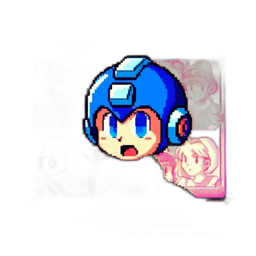 flower, robot, pixel art, vaporwave, 3d render, anime, blue, pixel transparent PNG cut-out