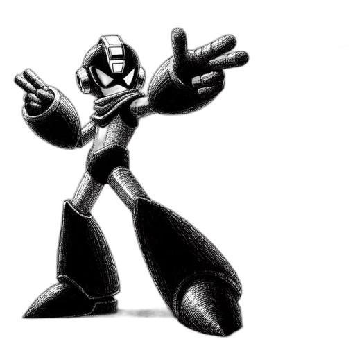 robot, concept art, comic book art, pixel art, 3d render, monochrome, intricately-shaded, black transparent PNG cut-out