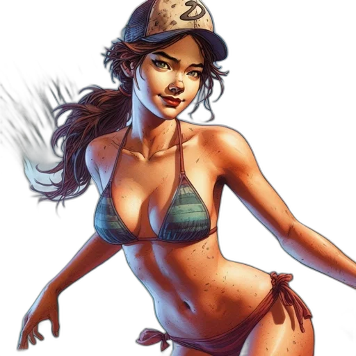 hat, comic book art, concept art, fantasy art, cartoon, beach, young, woman transparent PNG cut-out