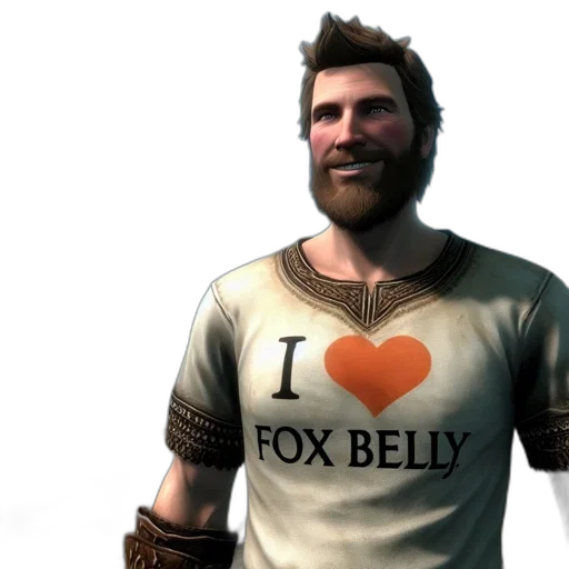 3d render, concept art, bearded, man, fox, belly, shirt, stands transparent PNG cut-out