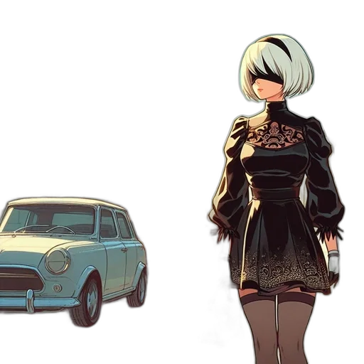 car, dress, jacket, concept art, anime, cartoon, comic book art, monochrome transparent PNG cut-out