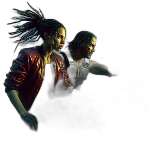 jacket, concept art, fantasy art, photorealistic, comic book art, fire, two, individuals transparent PNG cut-out