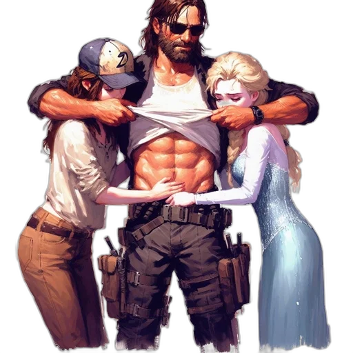 cyberpunk, comic book art, concept art, fantasy art, blue, three, animated, characters transparent PNG cut-out