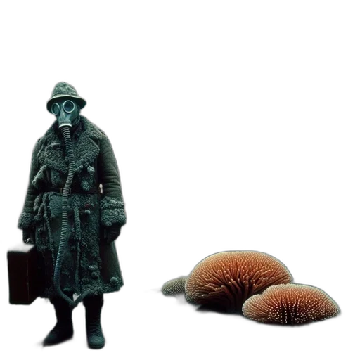 hat, jacket, furniture, umbrella, concept art, snow, earth tones, green transparent PNG cut-out