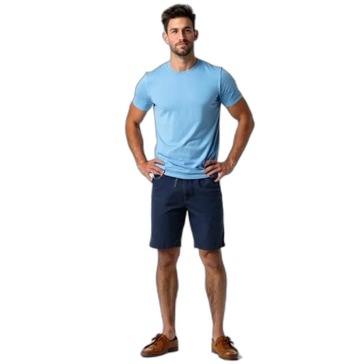 jacket, 3d render, blue, man, standing, his, hands, hips transparent PNG cut-out