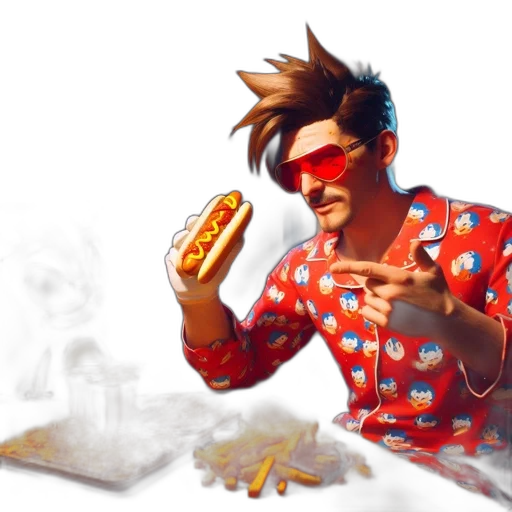 food, concept art, comic book art, pixel art, cyberpunk, fire, red, relaxed transparent PNG cut-out
