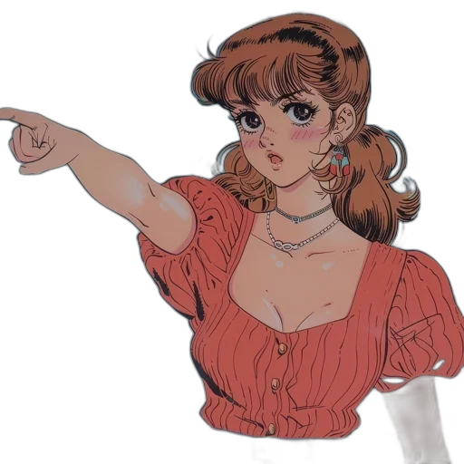 dress, staff, jewelry, jacket, anime, vaporwave, cartoon, watercolor transparent PNG cut-out