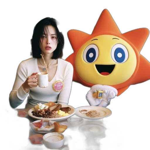 food, robot, staff, creature, 3d render, photorealistic, concept art, vaporwave transparent PNG cut-out