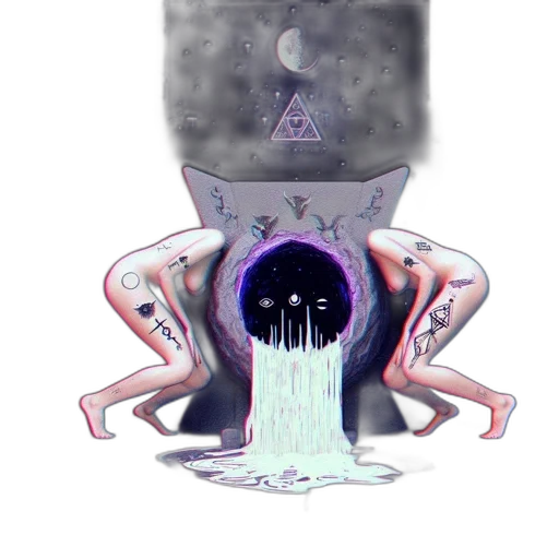 crown, creature, mask, bottle, concept art, vaporwave, pixel art, watercolor transparent PNG cut-out