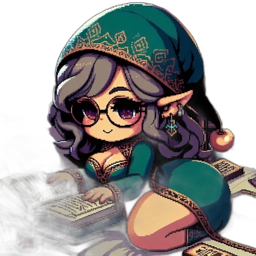 jewelry, fantasy art, pixel art, concept art, cartoon, green, chibi-style, mage transparent PNG cut-out