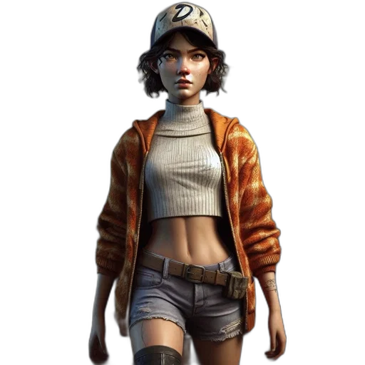 jacket, hat, concept art, pixel art, fantasy art, photorealistic, earth tones, woman transparent PNG cut-out