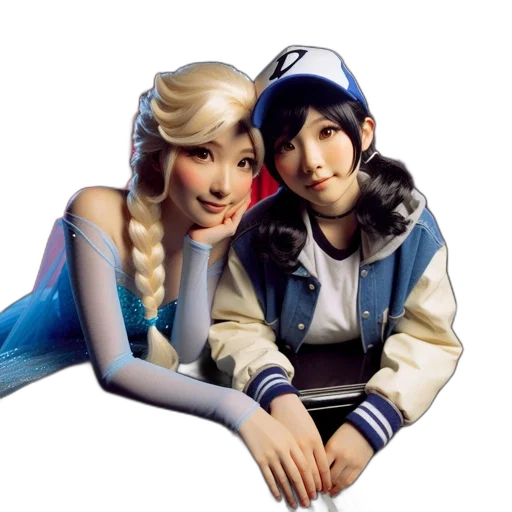 concept art, photorealistic, 3d render, anime, blue, two, young, women transparent PNG cut-out