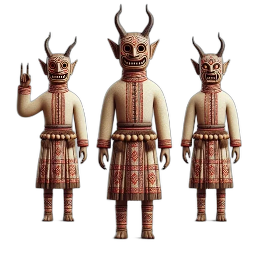 mask, staff, creature, concept art, 3d render, fantasy art, earth tones, three transparent PNG cut-out