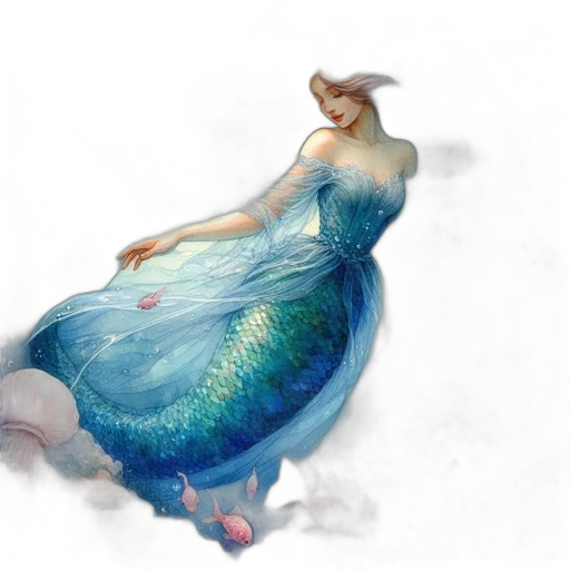 dress, dragon, creature, fantasy art, concept art, watercolor, photorealistic, underwater transparent PNG cut-out