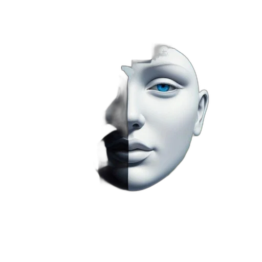 mask, face, robot, crown, 3d render, concept art, photorealistic, vaporwave transparent PNG cut-out