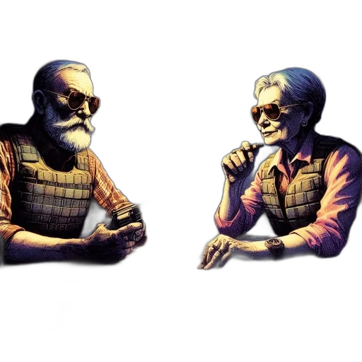 jacket, face, pixel art, concept art, comic book art, cyberpunk, two, elderly transparent PNG cut-out