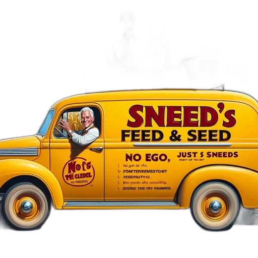 food, car, old, yellow, truck, labeled, sneed, feed transparent PNG cut-out