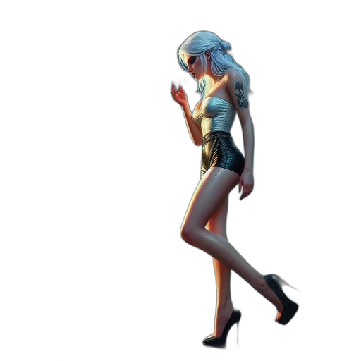 robot, dress, shoes, staff, concept art, 3d render, pixel art, cyberpunk transparent PNG cut-out
