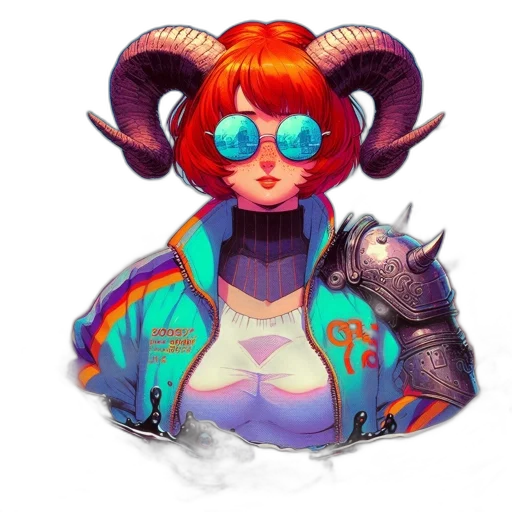 jacket, staff, robot, cyberpunk, concept art, fantasy art, pixel art, neon transparent PNG cut-out