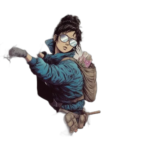 staff, weapon, sword, jacket, comic book art, fantasy art, concept art, pixel art transparent PNG cut-out