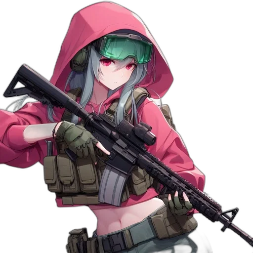 weapon, jacket, animal, anime, cyberpunk, pixel art, concept art, animated transparent PNG cut-out