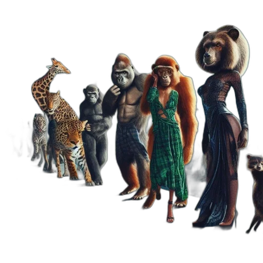animal, concept art, fantasy art, 3d render, anthropomorphic, models, display, clothes transparent PNG cut-out