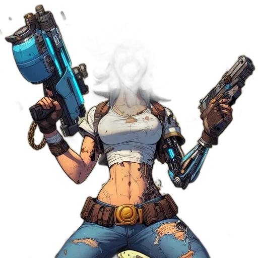 weapon, face, robot, jacket, concept art, pixel art, cyberpunk, fantasy art transparent PNG cut-out