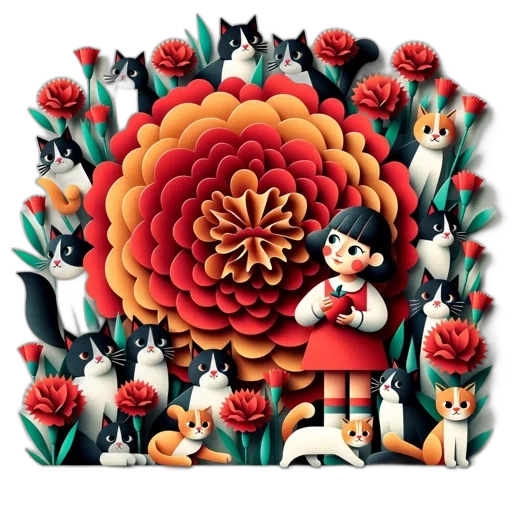 flower, fantasy art, forest, red, monochrome, colorful, young, girl transparent PNG cut-out