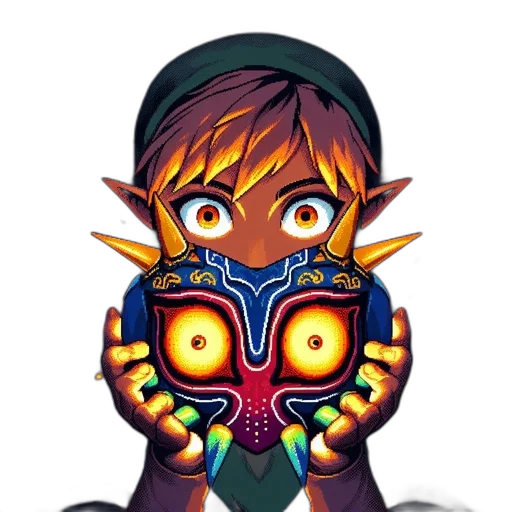 mask, pixel art, fantasy art, concept art, 3d render, elfin, figure, holds transparent PNG cut-out