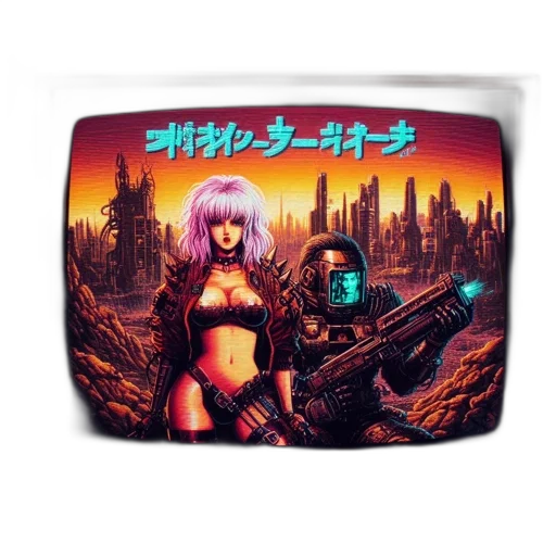 robot, cyberpunk, vaporwave, pixel art, anime, outer space, fire, neon lights transparent PNG cut-out