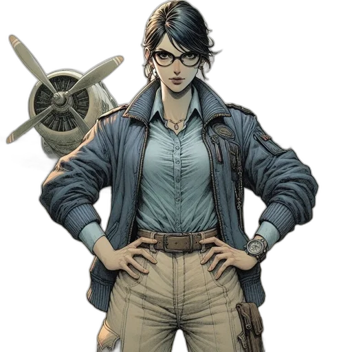 jacket, staff, weapon, comic book art, concept art, cartoon, 3d render, blue transparent PNG cut-out