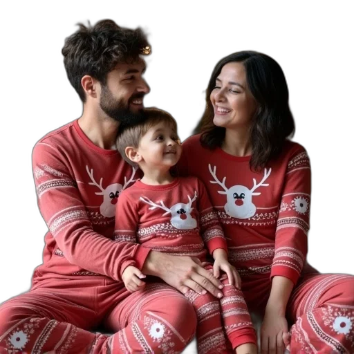 red, matching, reindeer, print, family, christmas, pajamas transparent PNG cut-out