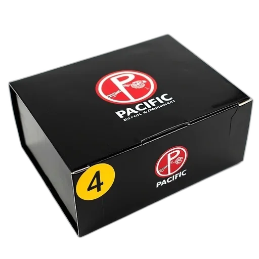 3d render, black, box, red, white, pacific, logo, top transparent PNG cut-out