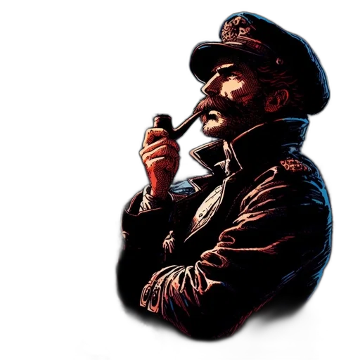 staff, jacket, hat, face, pixel art, concept art, photorealistic, comic book art transparent PNG cut-out