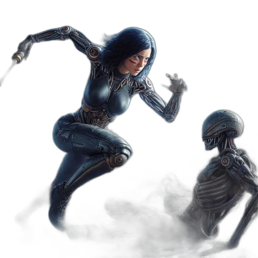 robot, concept art, fantasy art, comic book art, 3d render, outer space, underwater, blue transparent PNG cut-out