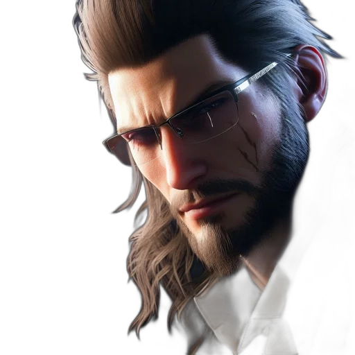 face, jacket, staff, weapon, concept art, photorealistic, cyberpunk, 3d render transparent PNG cut-out