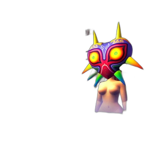 mask, staff, creature, crown, 3d render, pixel art, concept art, vaporwave transparent PNG cut-out