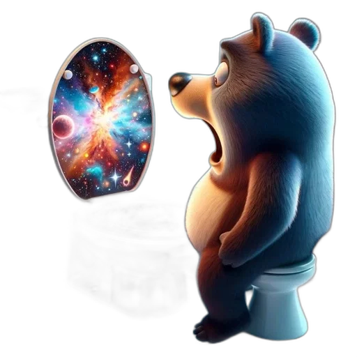 concept art, 3d render, fantasy art, outer space, cartoon, bear, perches, nervously transparent PNG cut-out