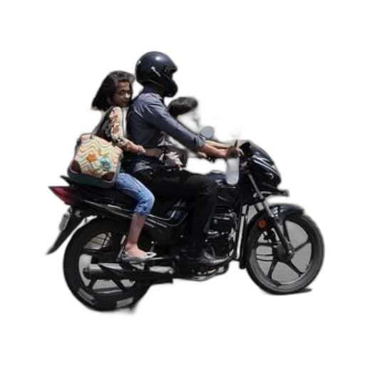 3d render, concept art, photorealistic, family, rides, motorcycle, down, city transparent PNG cut-out