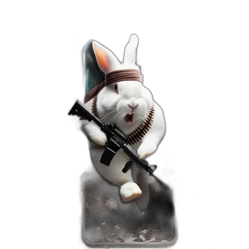 weapon, 3d render, concept art, large, white, rabbit, emerges, fiercely transparent PNG cut-out