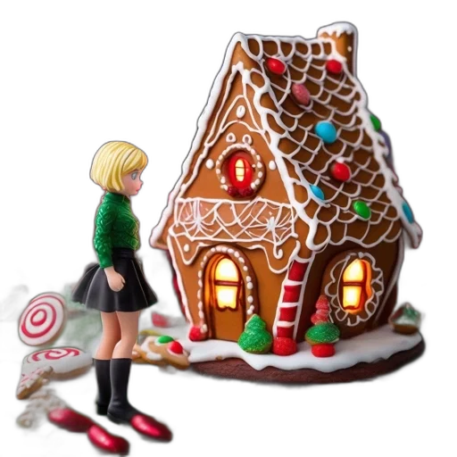 3d render, concept art, snow, festive, scene, features, gingerbread, house transparent PNG cut-out
