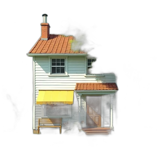 building, furniture, umbrella, concept art, watercolor, 3d render, photorealistic, fog transparent PNG cut-out