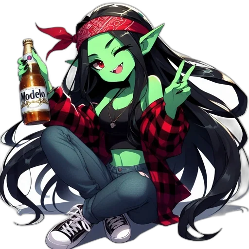 pixel art, fantasy art, concept art, anime, green, animated, elf-like, character transparent PNG cut-out
