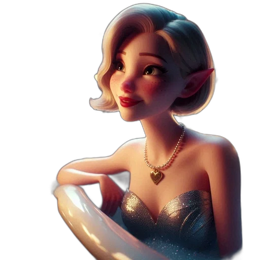 jewelry, dress, crown, staff, 3d render, concept art, fantasy art, cartoon transparent PNG cut-out